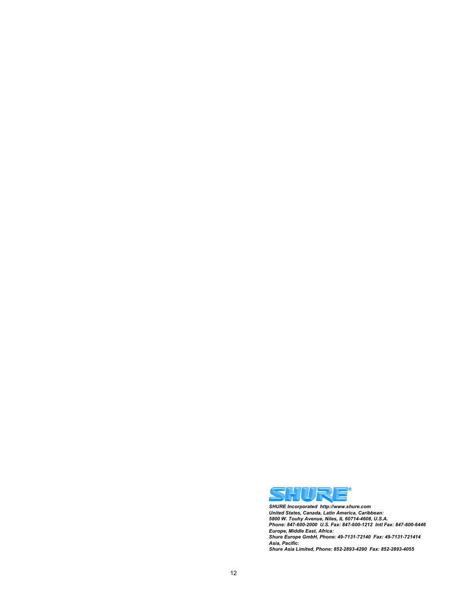 Shure 588SDX User Manual | Page 12 / 12