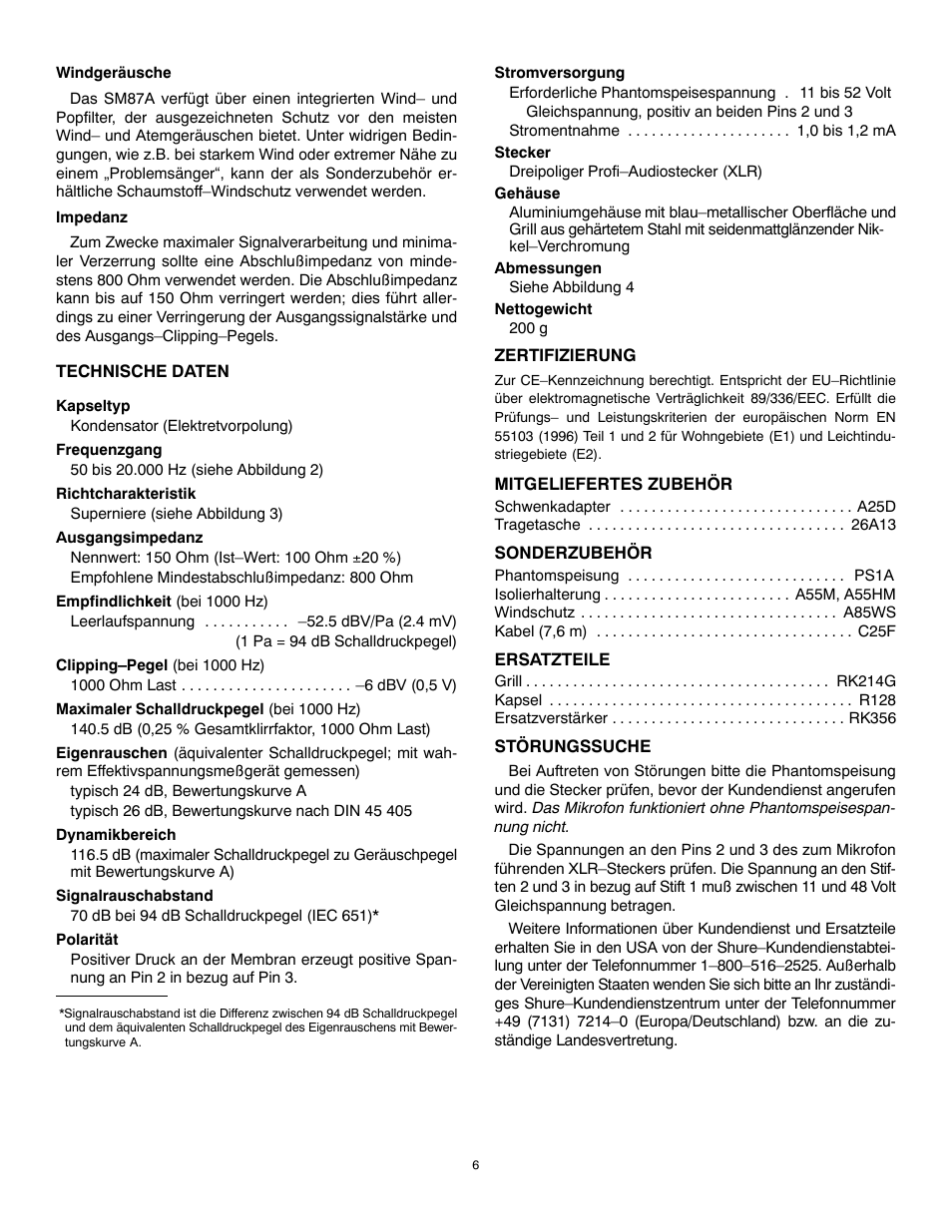 Shure SM87A User Manual | Page 6 / 12