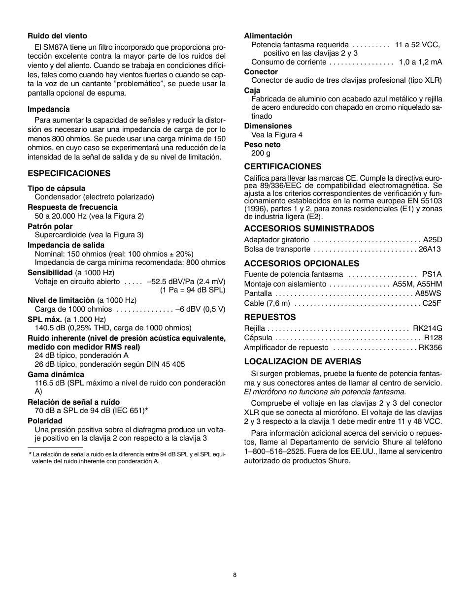 Shure SM87A User Manual | Page 8 / 12