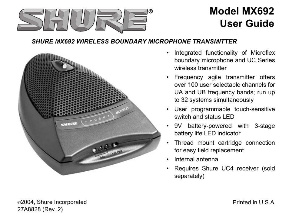 Shure MX692 User Manual | 20 pages