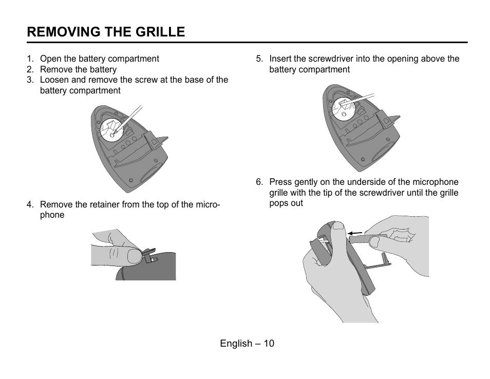 Removing the grille | Shure MX692 User Manual | Page 11 / 20