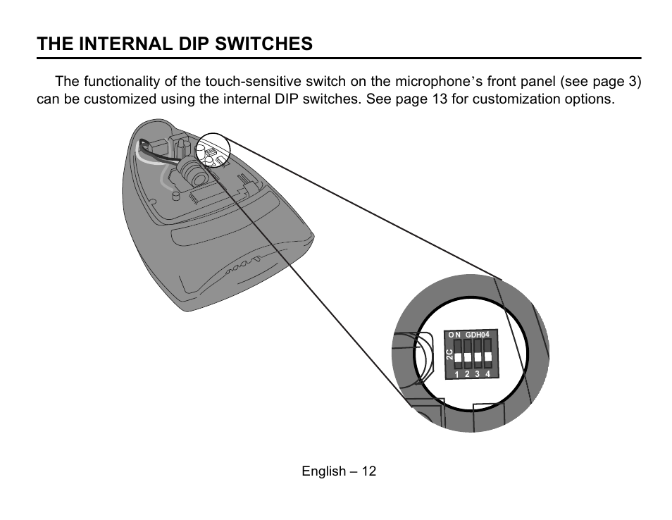 The internal dip switches | Shure MX692 User Manual | Page 13 / 20