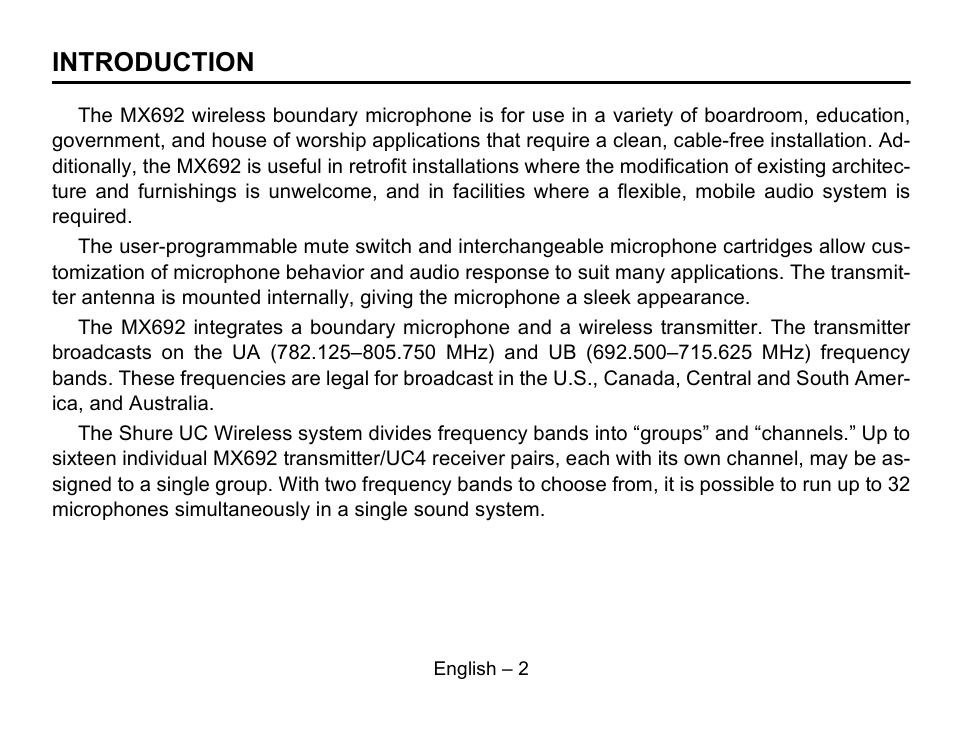 Introduction | Shure MX692 User Manual | Page 3 / 20