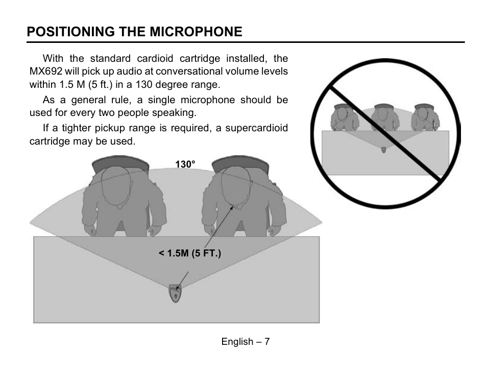 Positioning the microphone | Shure MX692 User Manual | Page 8 / 20