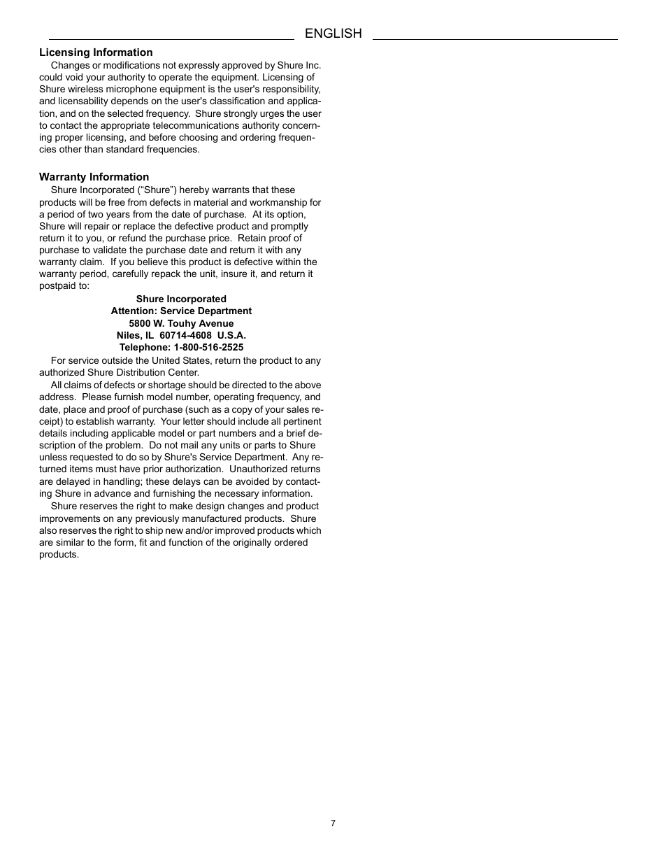 English | Shure THE TWIN PRO 27C8642 User Manual | Page 9 / 10