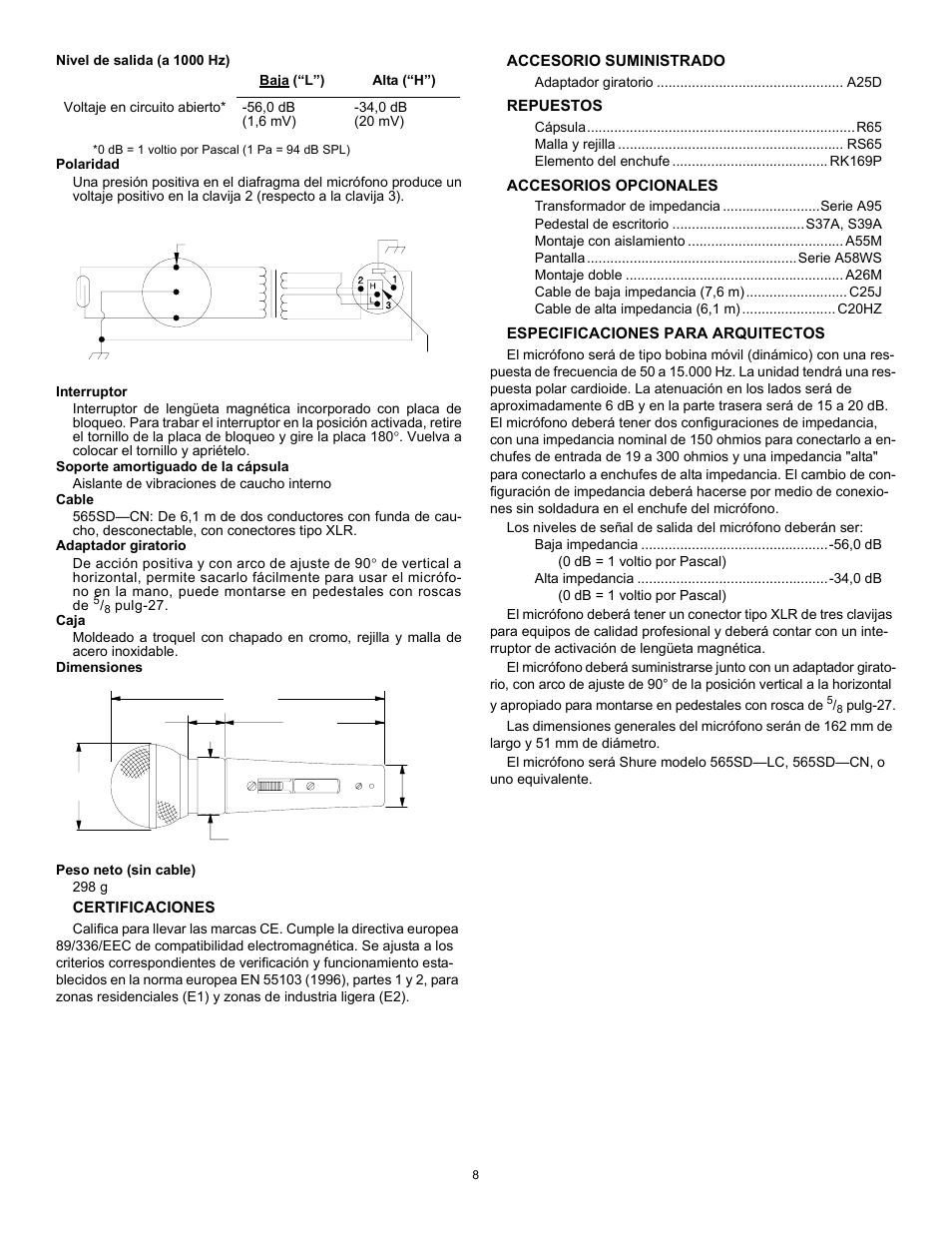 Shure 565SD User Manual | Page 8 / 12