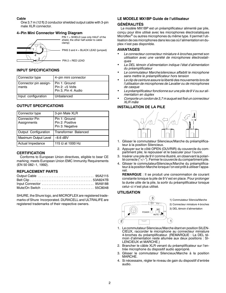 Shure MX1BP User Manual | Page 2 / 12