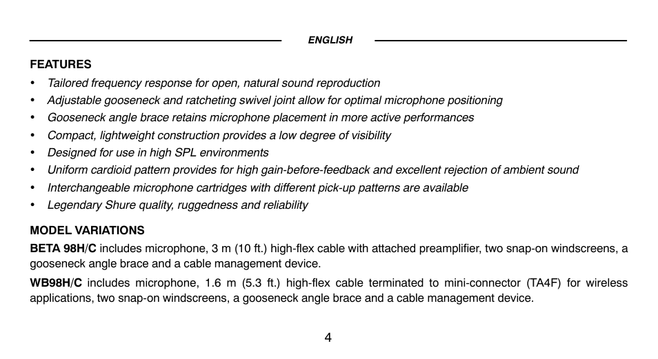 Shure BETA98HC User Manual | Page 3 / 14