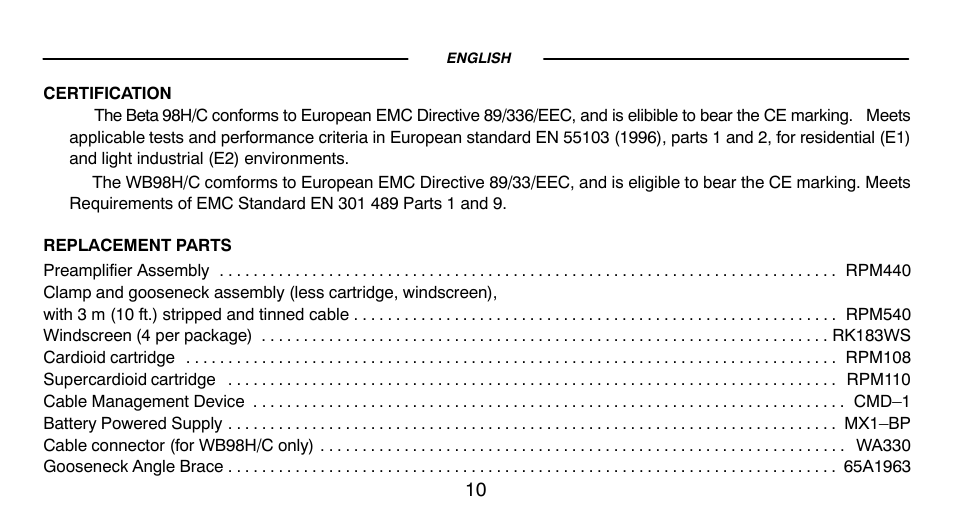 Shure BETA98HC User Manual | Page 9 / 14