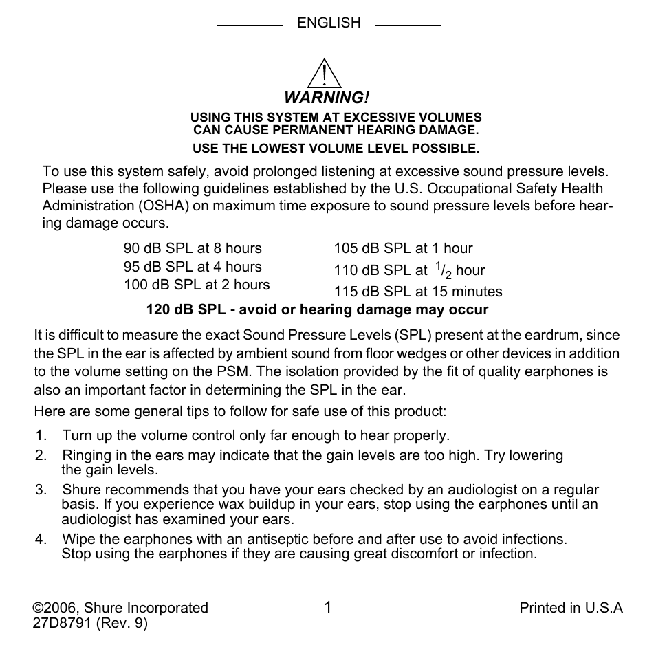 Shure E2 User Manual | Page 2 / 14