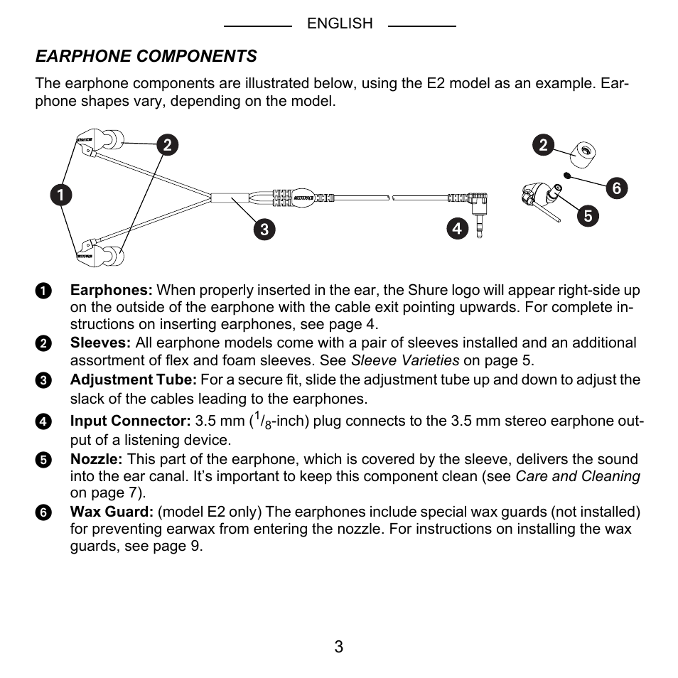 Shure E2 User Manual | Page 4 / 14