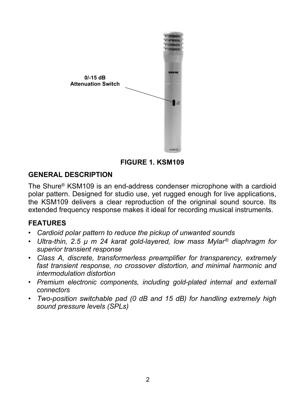 Shure KSM109 User Manual | Page 3 / 10