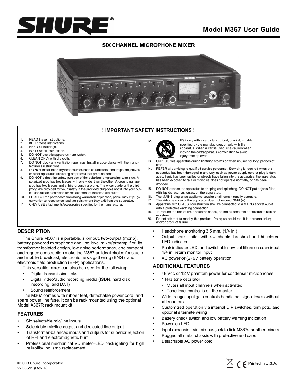 Shure M367 User Manual | 11 pages