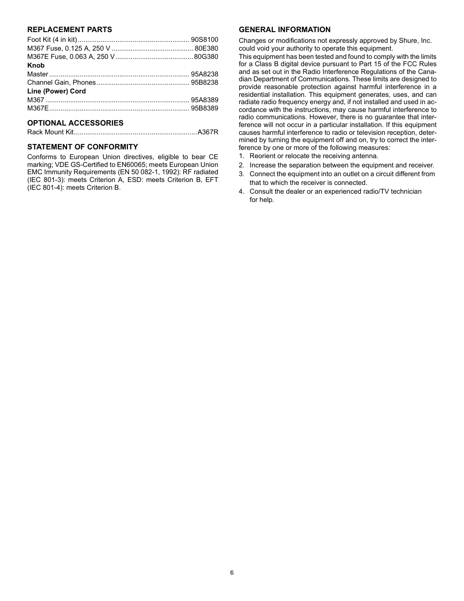 Shure M367 User Manual | Page 6 / 11