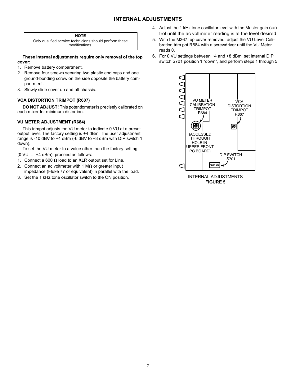 Internal adjustments | Shure M367 User Manual | Page 7 / 11
