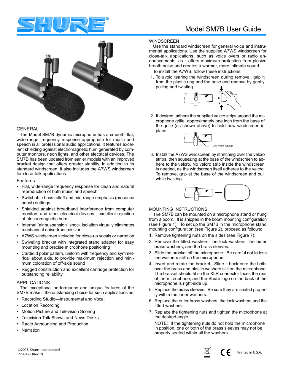 Shure SM7B User Manual | 16 pages