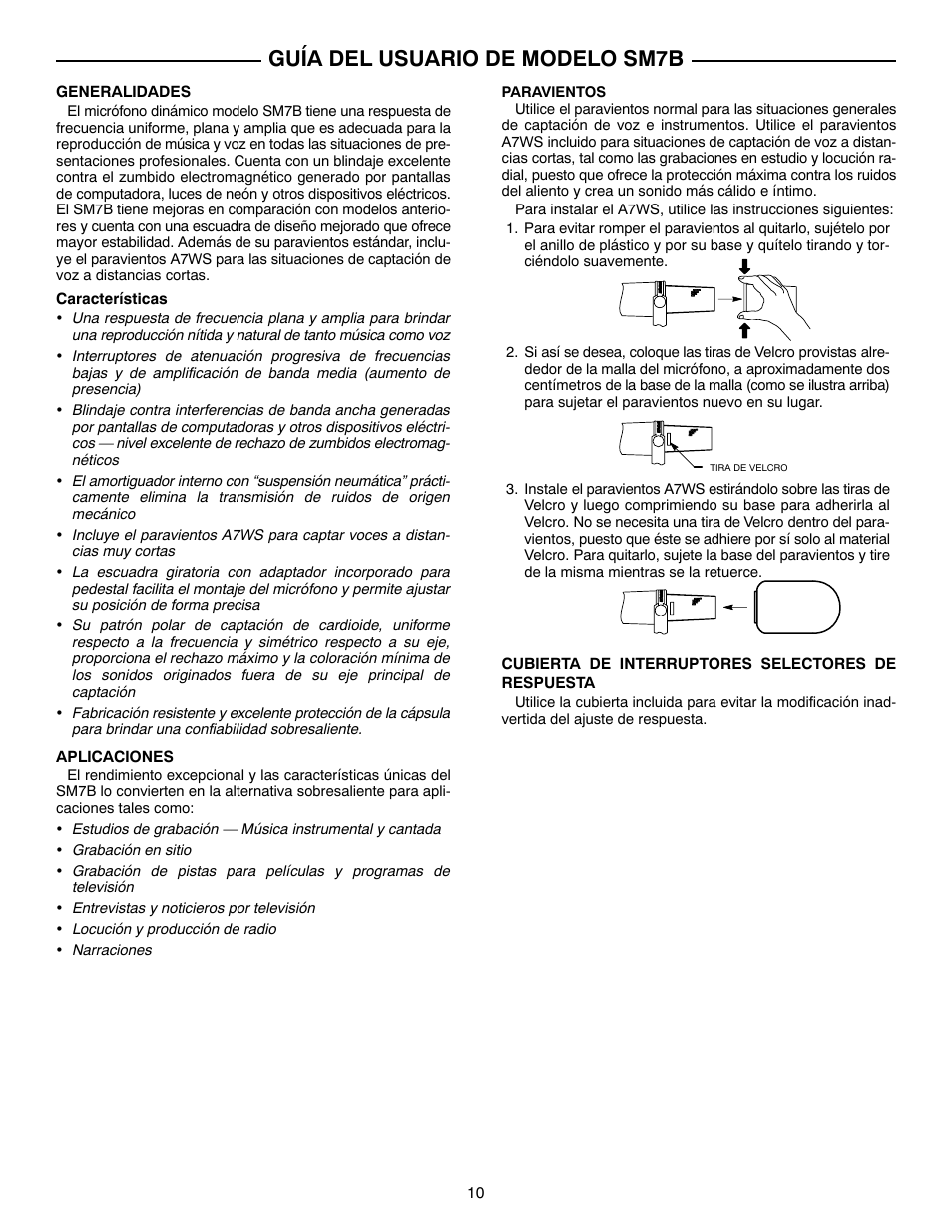 Guía del usuario de modelo sm7b | Shure SM7B User Manual | Page 10 / 16