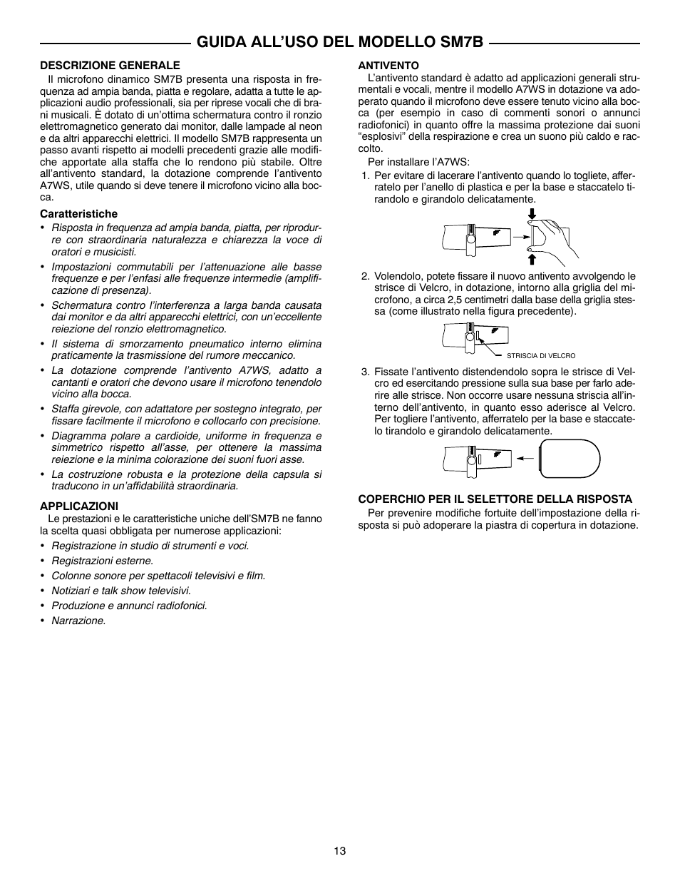 Guida all’uso del modello sm7b | Shure SM7B User Manual | Page 13 / 16