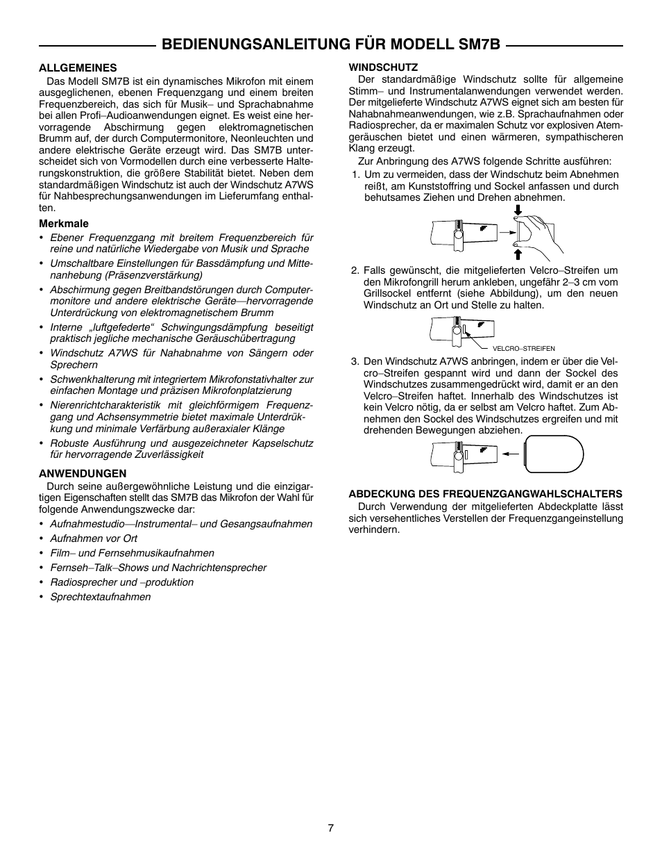 Bedienungsanleitung für modell sm7b | Shure SM7B User Manual | Page 7 / 16