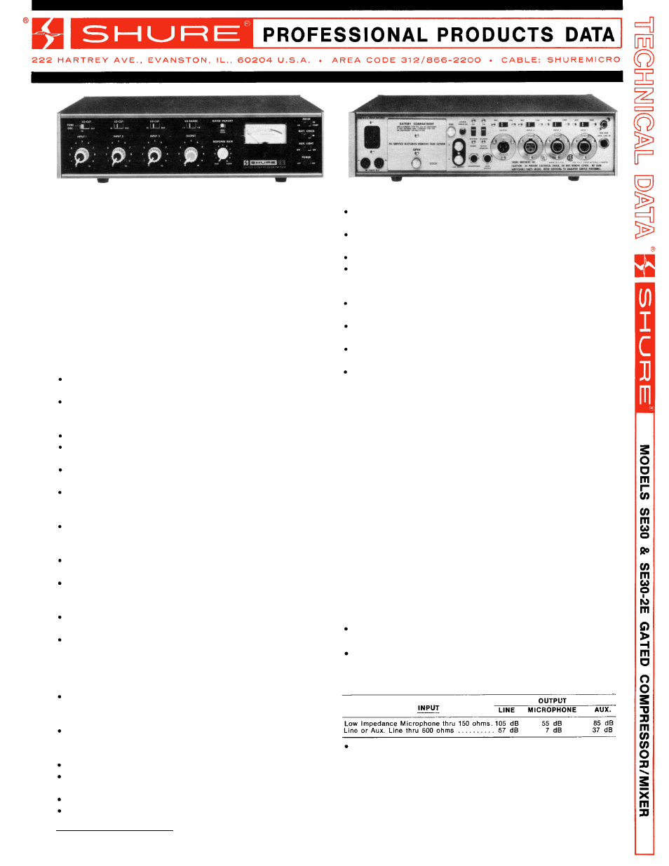 Description, Guarantee, Specifications | Shure SE30 User Manual | Page 3 / 32