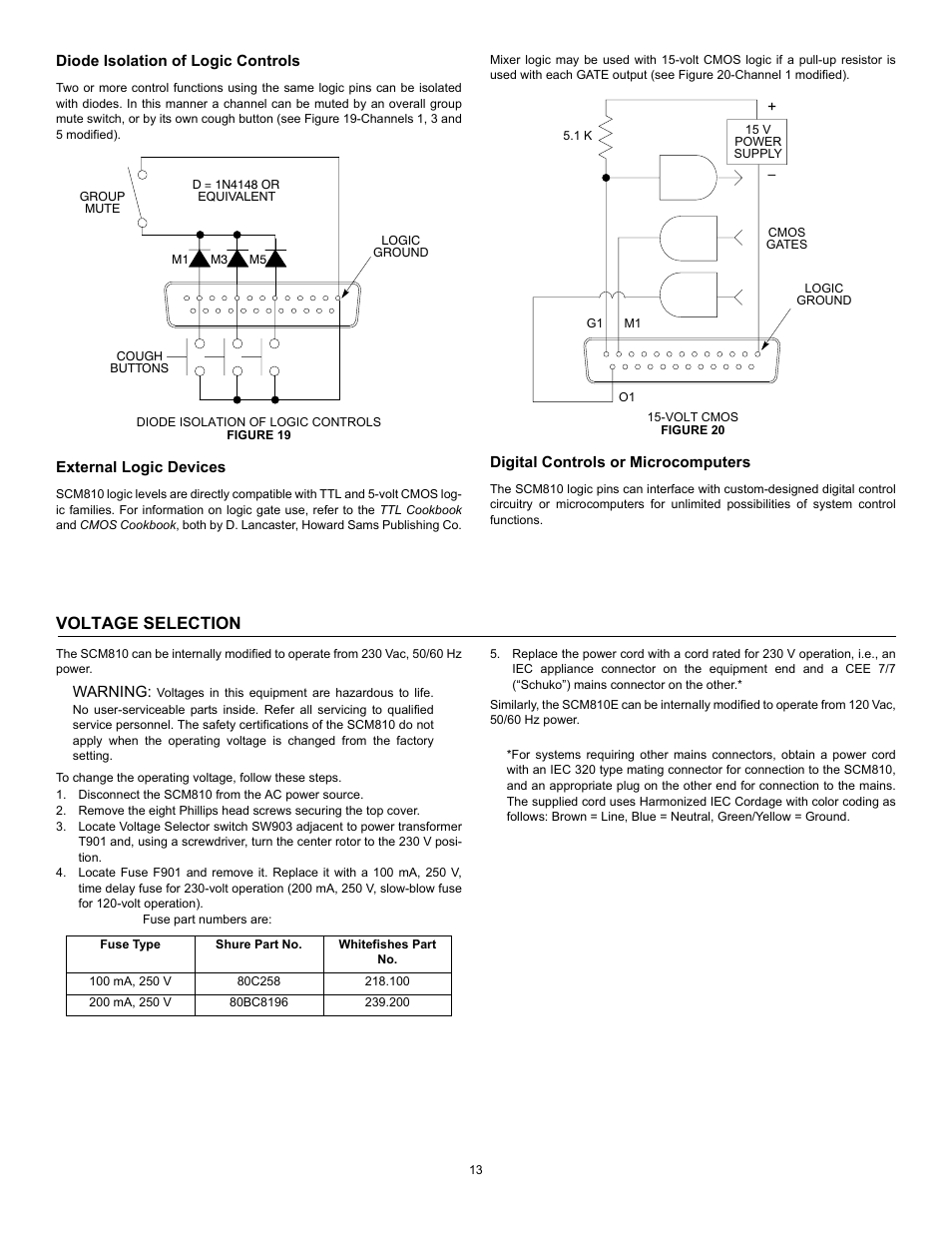 Voltage selection | Shure SCM810 User Manual | Page 13 / 17