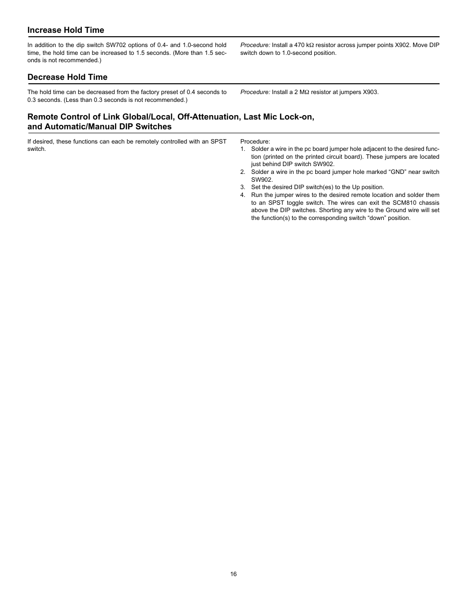 Increase hold time, Decrease hold time | Shure SCM810 User Manual | Page 16 / 17