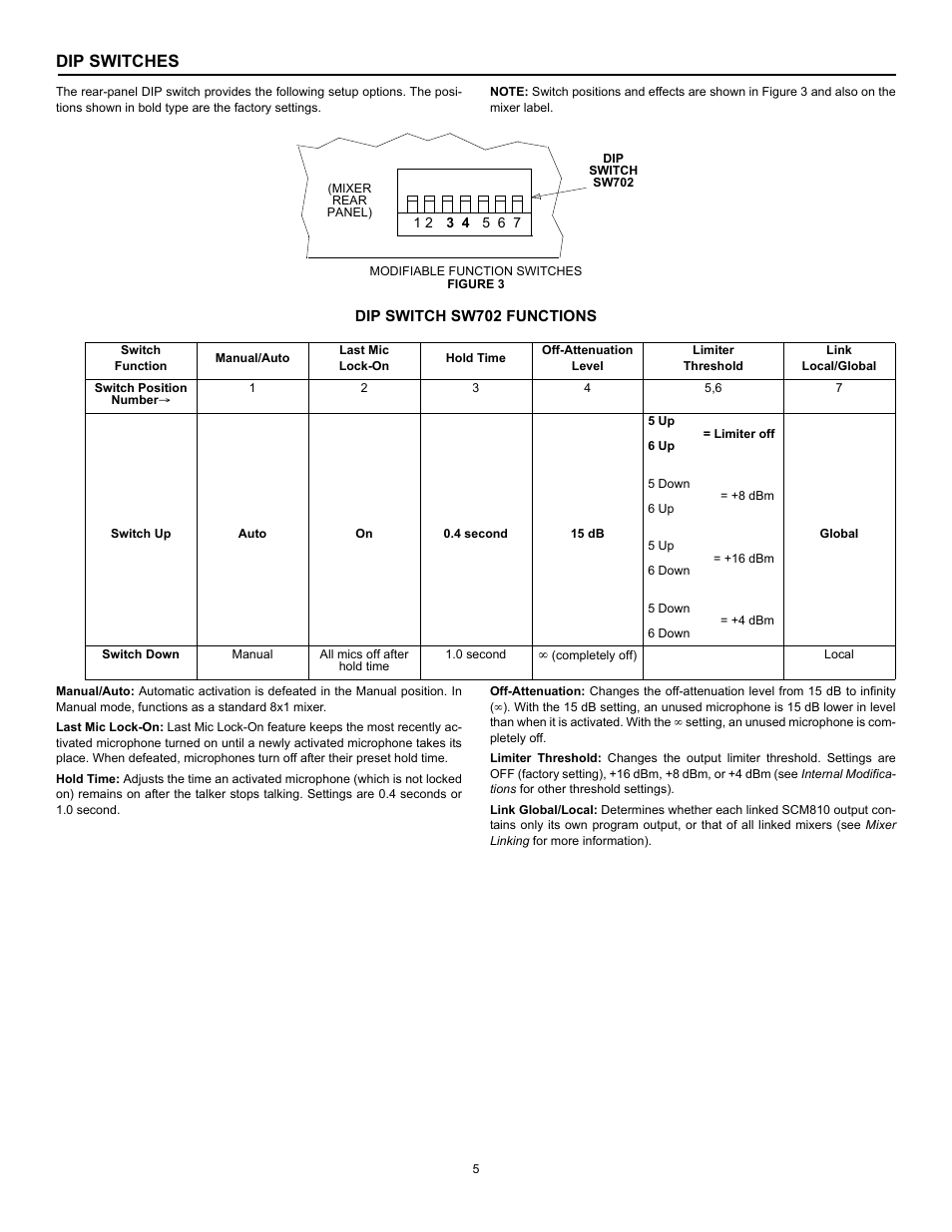 Dip switches | Shure SCM810 User Manual | Page 5 / 17