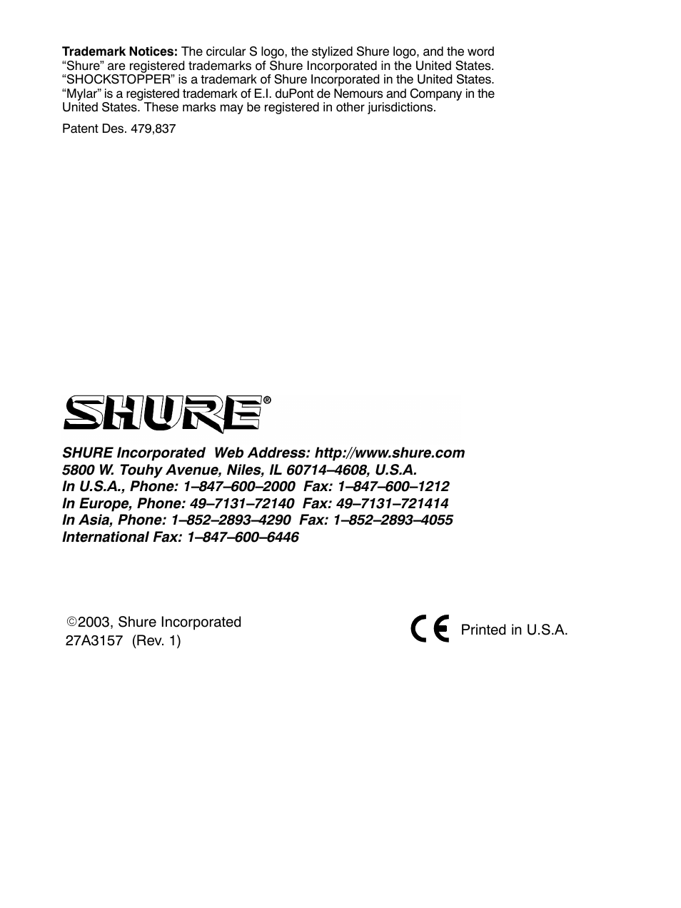 Shure KSM137 User Manual | Page 10 / 10