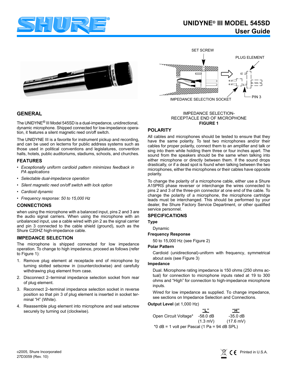 Shure 545SD User Manual | 12 pages