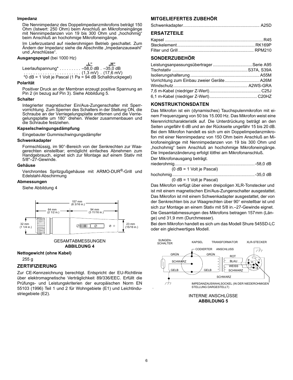 Shure 545SD User Manual | Page 6 / 12