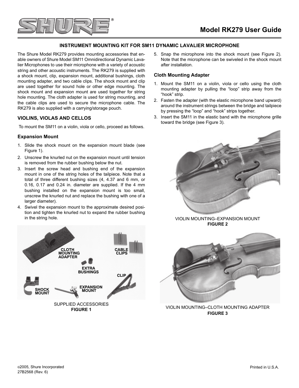 Shure RK279 User Manual | 2 pages