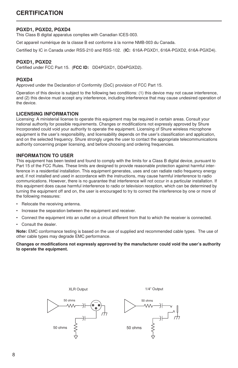 Certification | Shure PGXD User Manual | Page 14 / 18