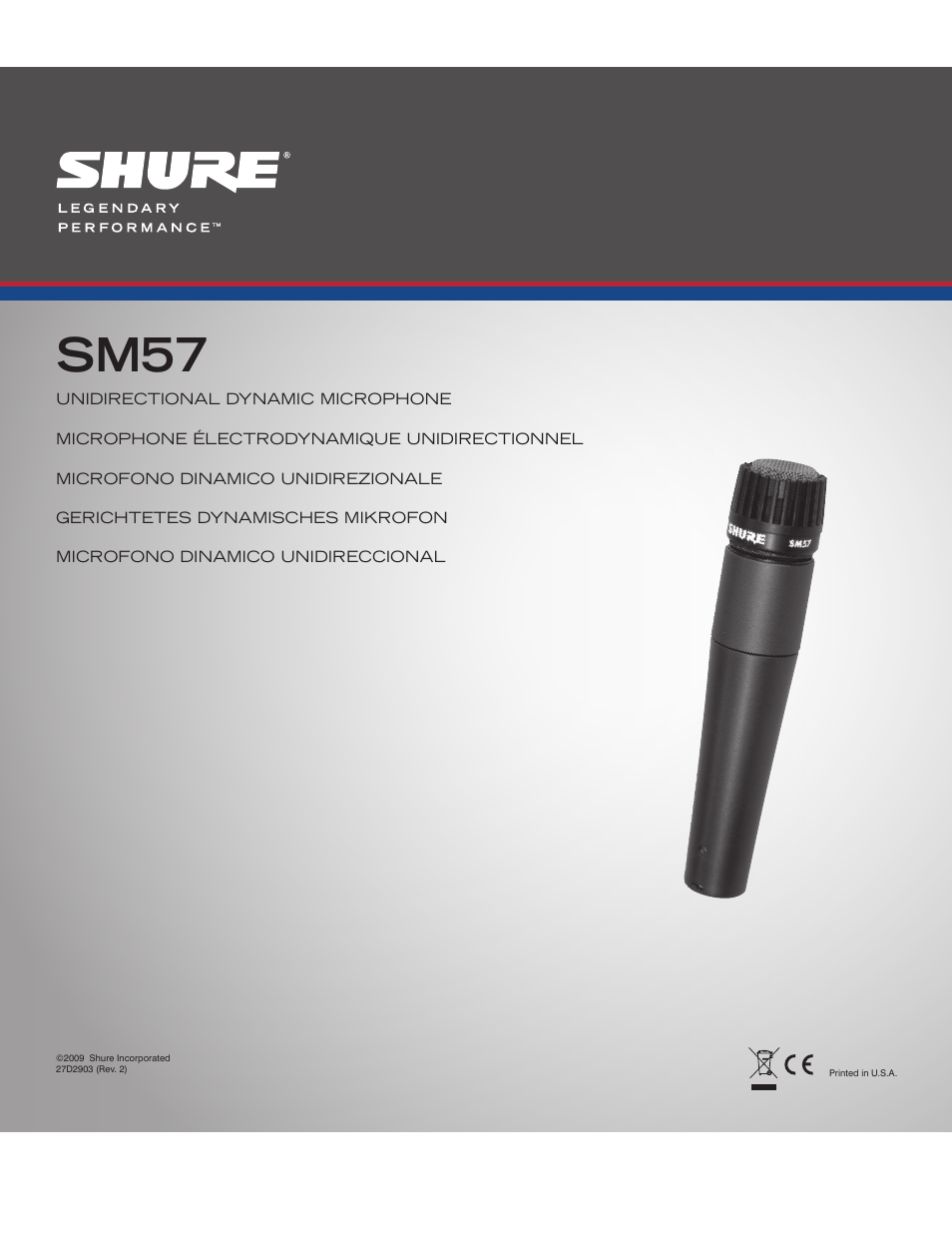 Shure LEGENDARY PERFORMANCE SM57 User Manual | 15 pages