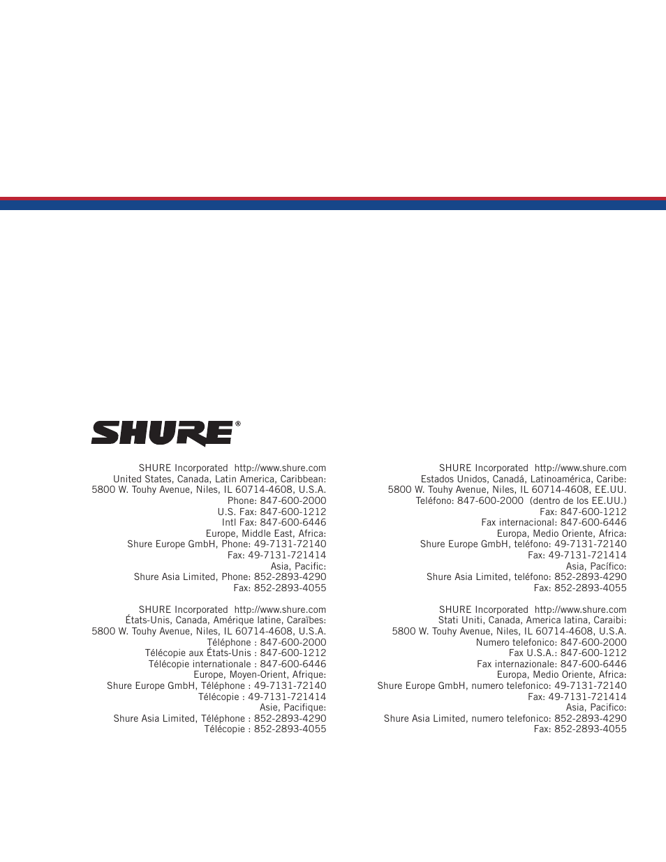 Shure LEGENDARY PERFORMANCE SM57 User Manual | Page 15 / 15