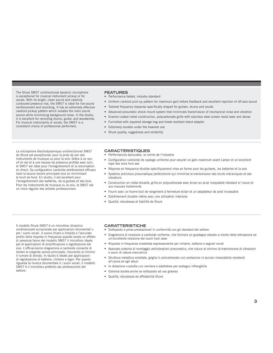 Shure LEGENDARY PERFORMANCE SM57 User Manual | Page 2 / 15