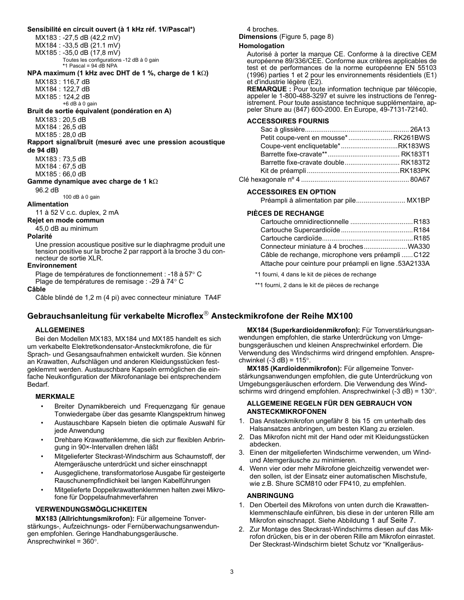 Shure Microplex Lavalier Microphone MX100 User Manual | Page 3 / 12