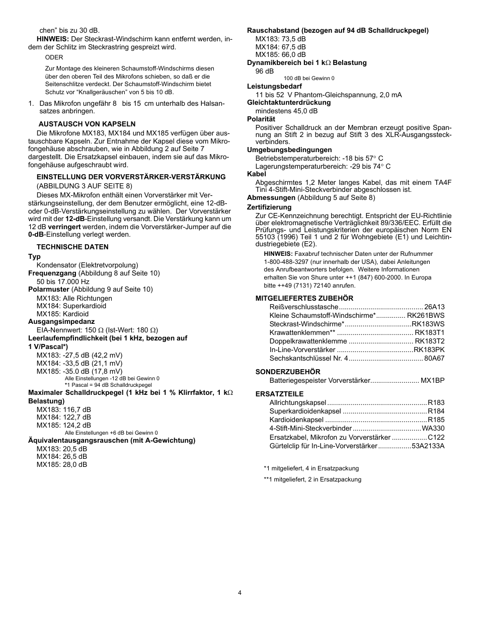 Shure Microplex Lavalier Microphone MX100 User Manual | Page 4 / 12