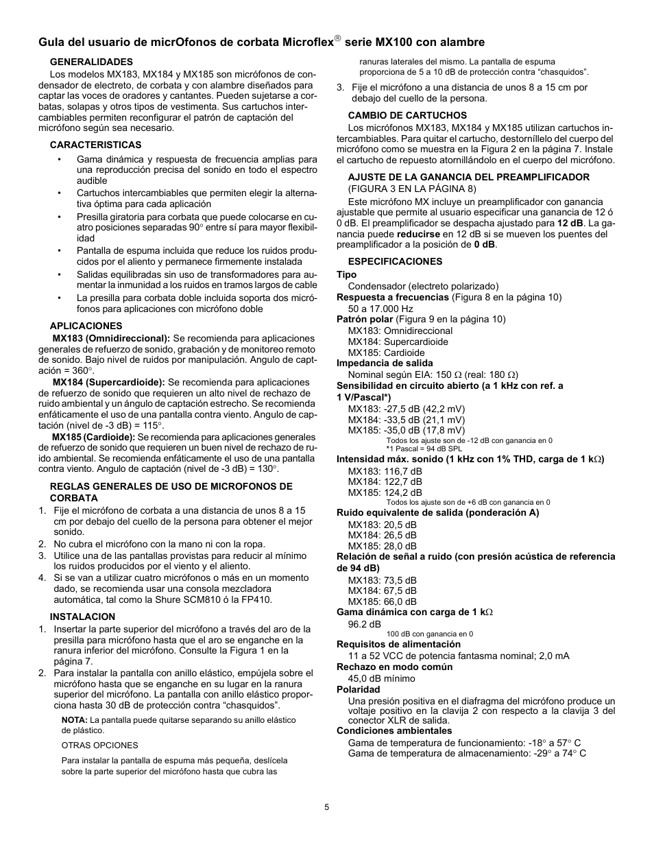 Shure Microplex Lavalier Microphone MX100 User Manual | Page 5 / 12