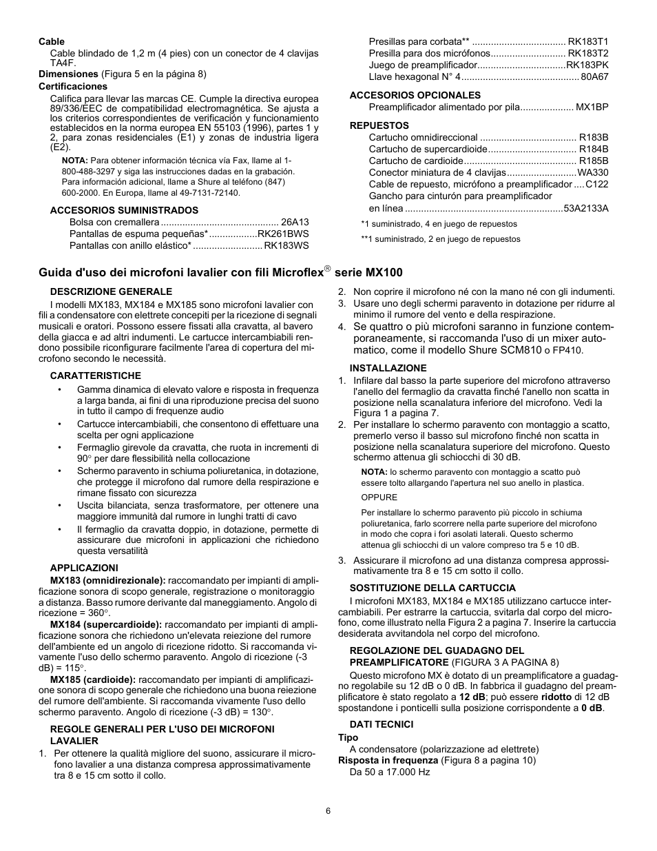 Shure Microplex Lavalier Microphone MX100 User Manual | Page 6 / 12