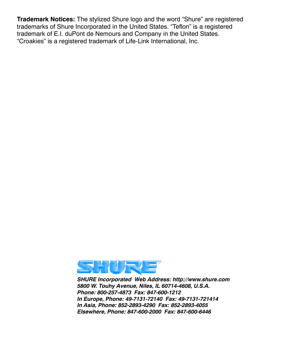 Shure WH30XLR User Manual | Page 10 / 10