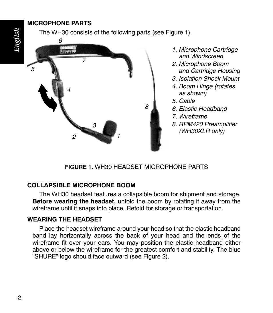 English | Shure WH30XLR User Manual | Page 3 / 10
