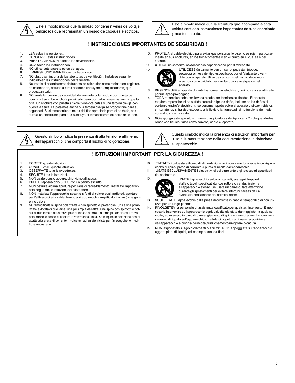 Instrucciones importantes de seguridad, Istruzioni importanti per la sicurezza | Shure SCM262 User Manual | Page 3 / 12