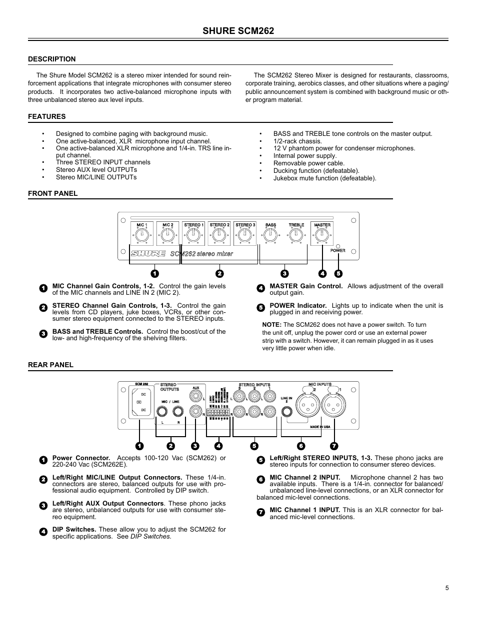 Shure scm262 | Shure SCM262 User Manual | Page 5 / 12