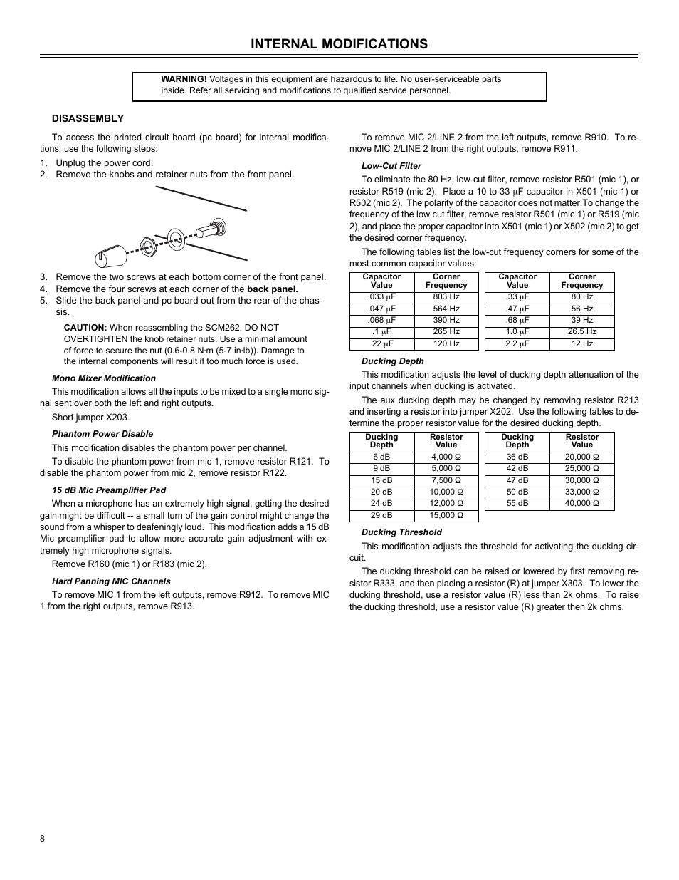 Internal modifications | Shure SCM262 User Manual | Page 8 / 12