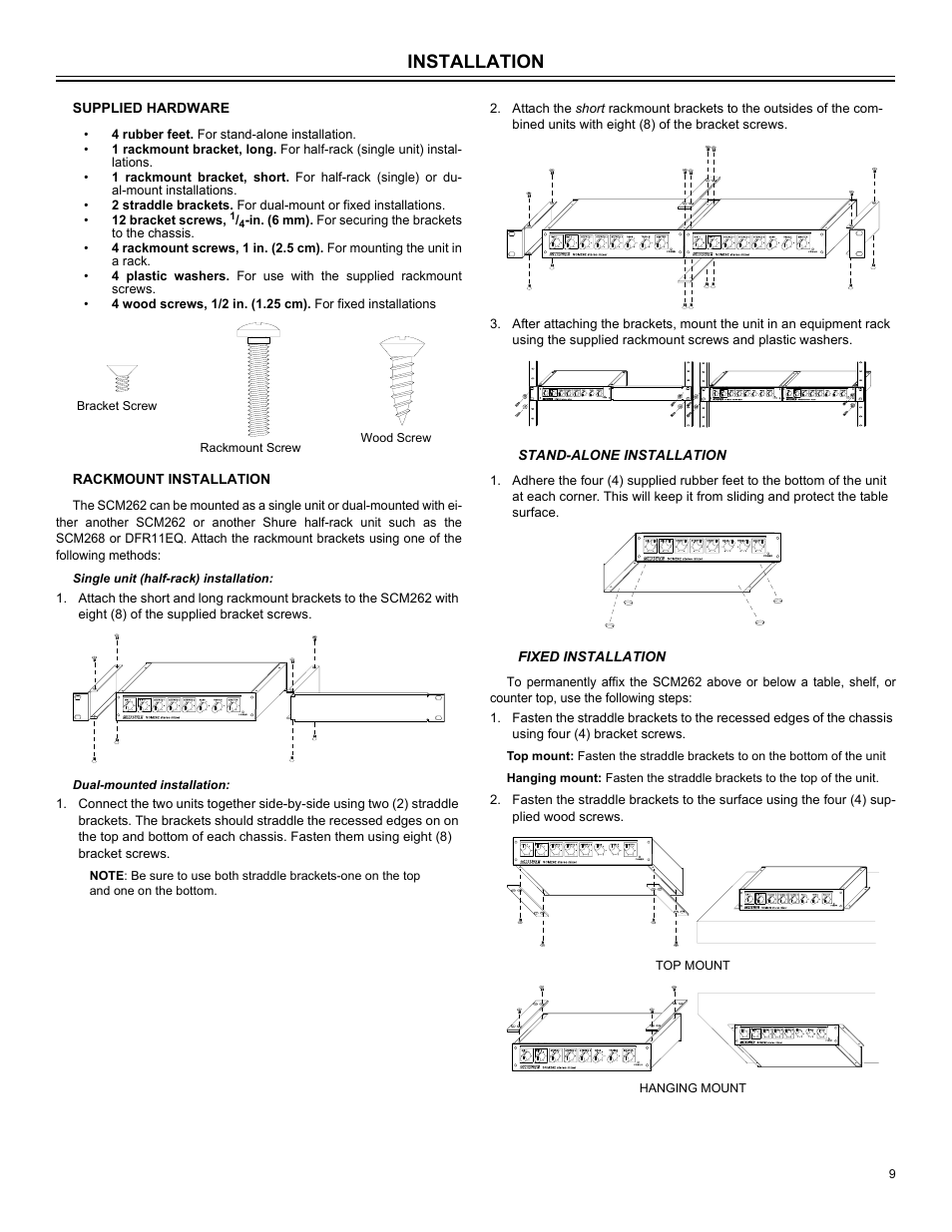 Installation | Shure SCM262 User Manual | Page 9 / 12