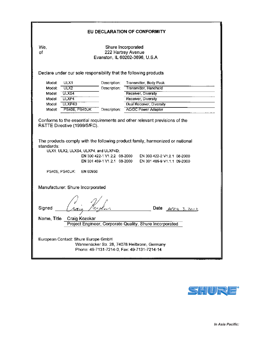 Shure ULX Wireless System User Manual | Page 28 / 28