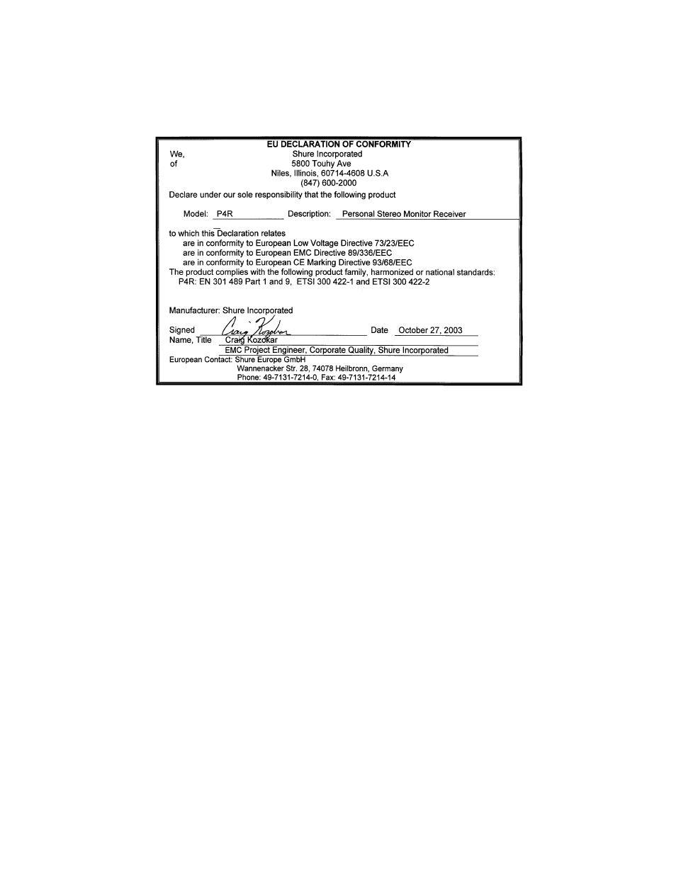 Shure P4R User Manual | Page 9 / 11