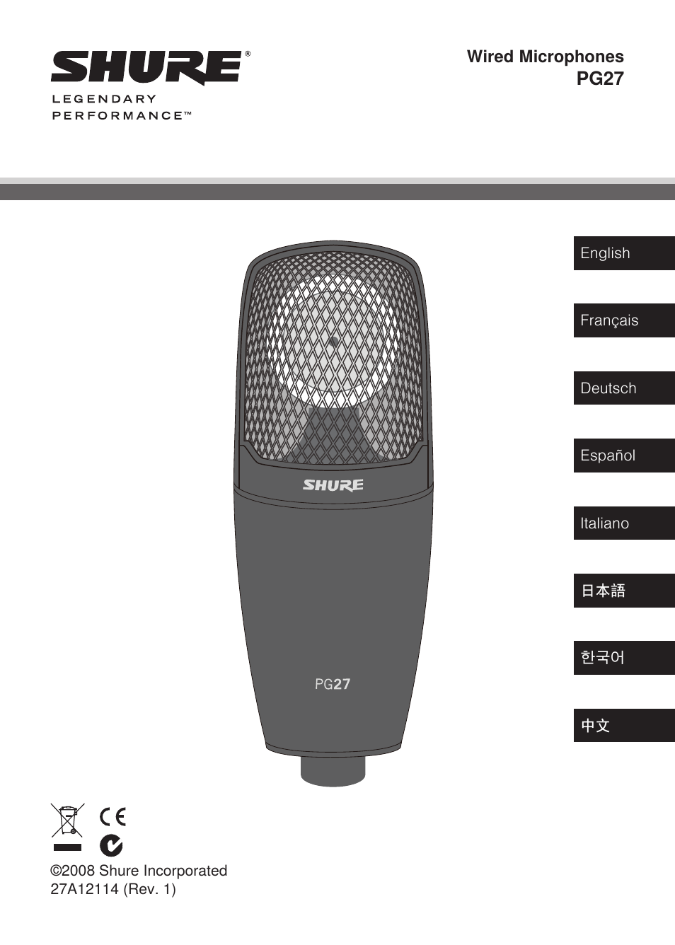 Shure Wired Microphone PG27 User Manual | 58 pages