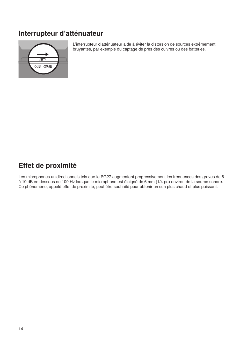 Interrupteur d’atténuateur, Effet de proximité | Shure Wired Microphone PG27 User Manual | Page 13 / 58