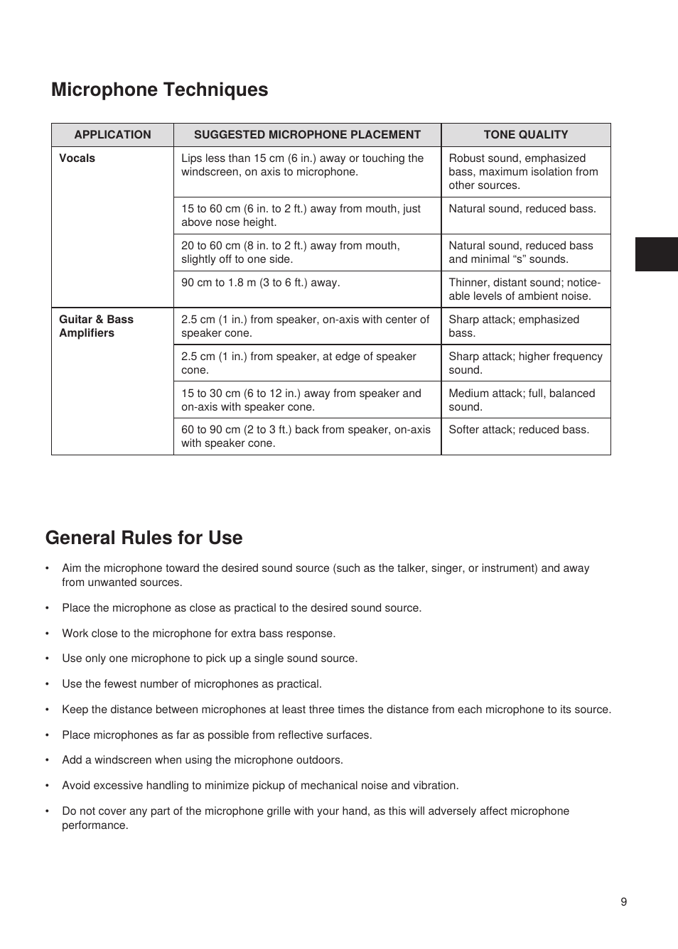 General rules for use, Microphone techniques | Shure Wired Microphone PG27 User Manual | Page 8 / 58